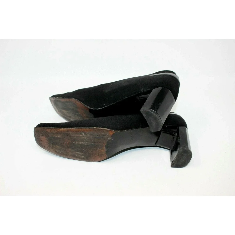 Stuart Weitzman Shoes Womens 7.5AA Textile Square Toe Black Block Heel